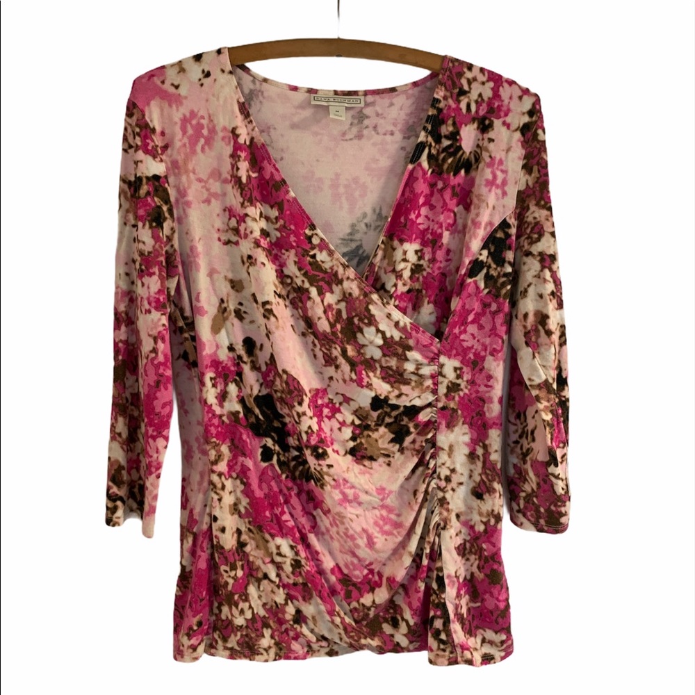 Dana Buchman Floral 3/4 Sleeve Asymmetrical VNeck